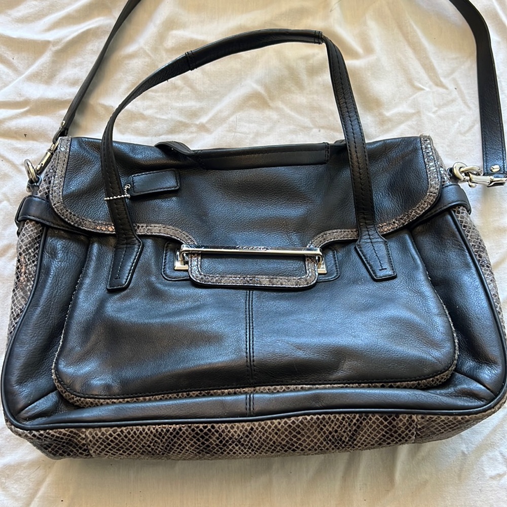 Coach black leather and python snakeskin design purse